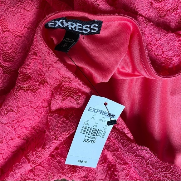 Express Lace Fitted Open Back Dress Coral XS - Picture 5 of 9